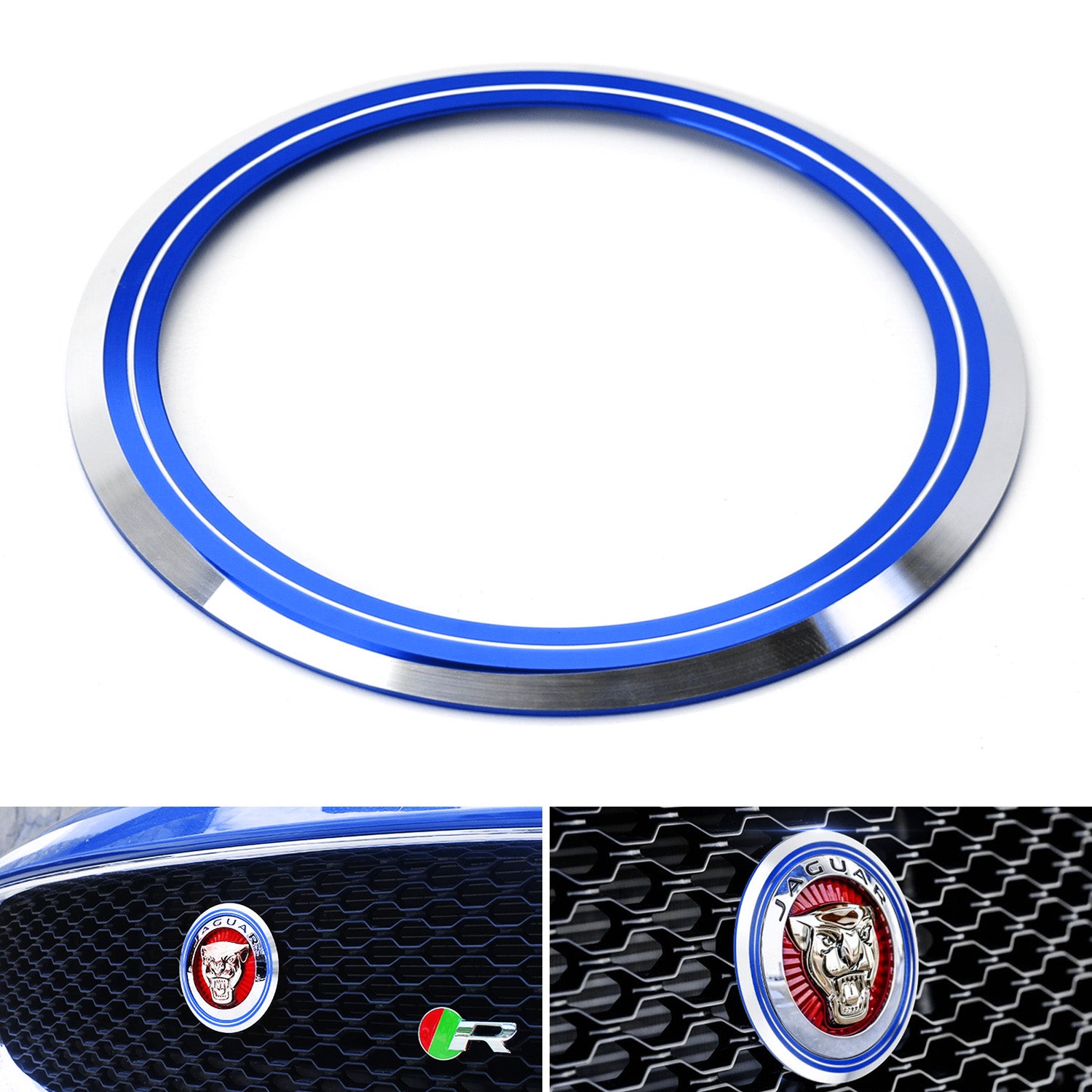 Jaguar F-Pace XE XF XJ Front Grille Surround Ring Trim - Blue Feline Emblem Upgrade for Luxury Car Accessories | Perfect for Customization & Car Shows