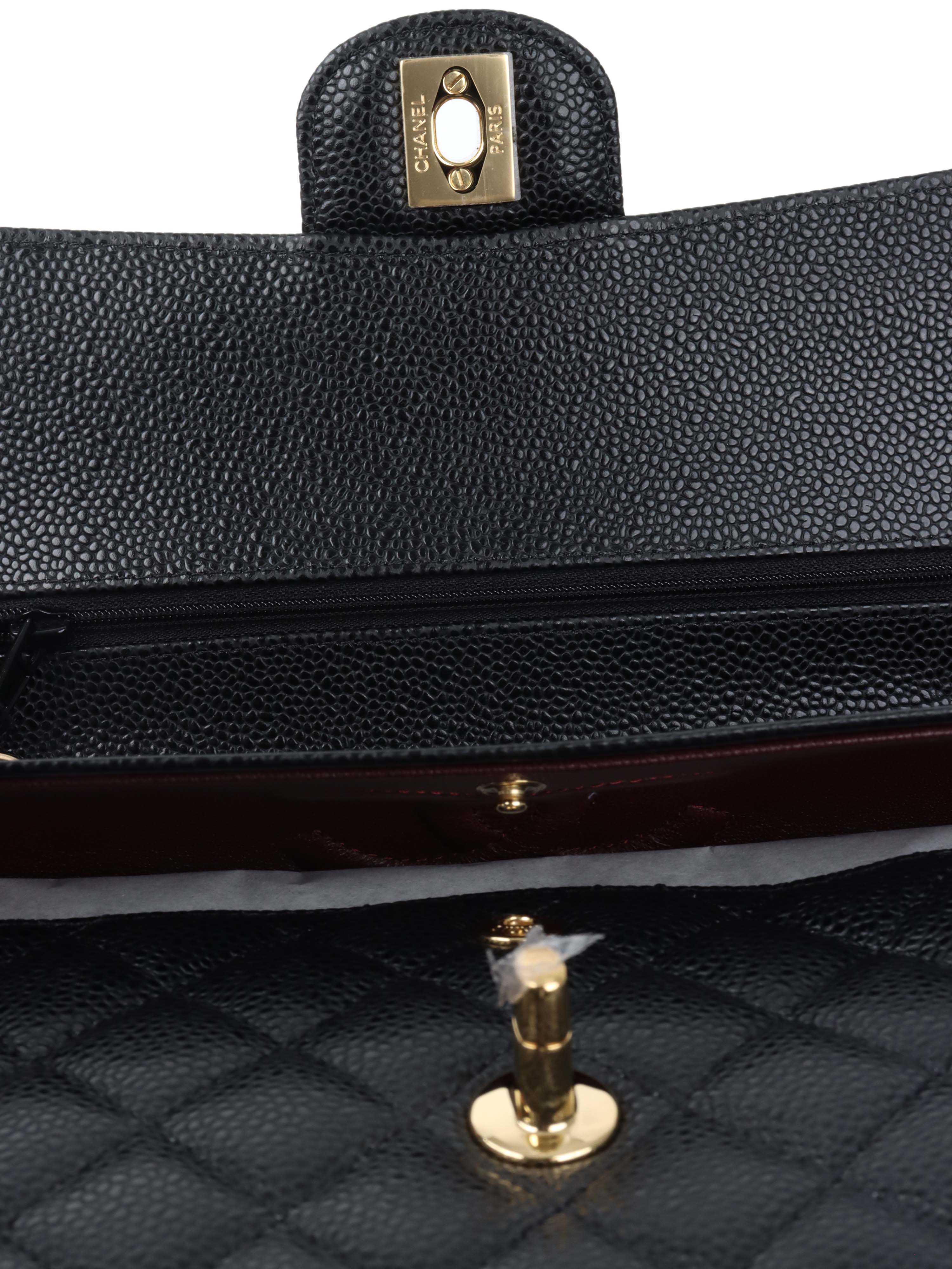 Chanel Black Medium Caviar Classic Flap Bag with Gold Hardware - Timeless Luxury Handbag for Women, Perfect for Evening Events & Special Occasions