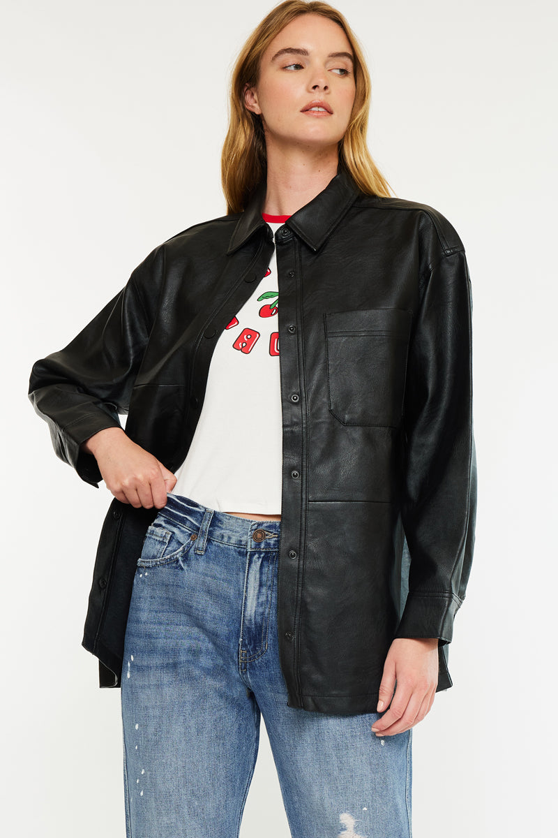 Stylish Margo Faux Leather Oversized Jacket for Women - Trendy Vegan Leather Coat with Zipper Closure - Perfect for Fall Fashion, Casual Outings & Night Out Looks