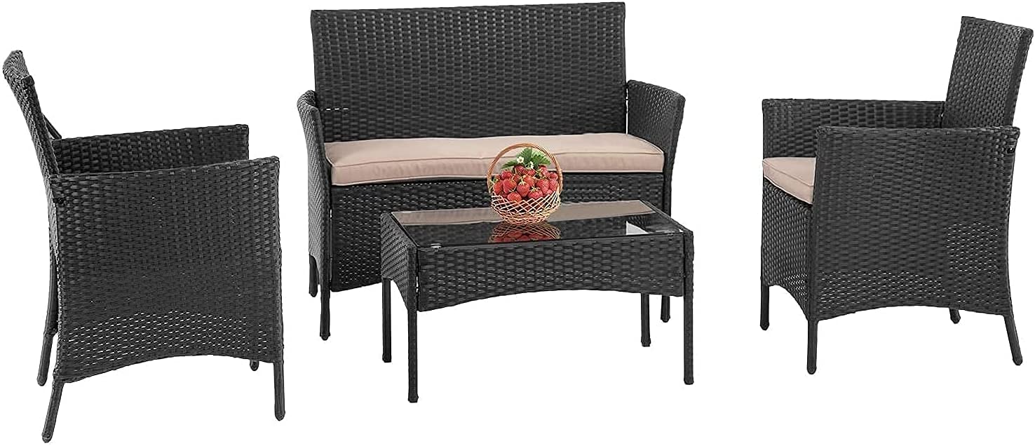 **Outdoor & Indoor Rattan Wicker Chairs Set – Black Patio Conversation Furniture for Backyard, Lawn, Porch, Garden & Balcony – Perfect for Relaxing & Entertaining**