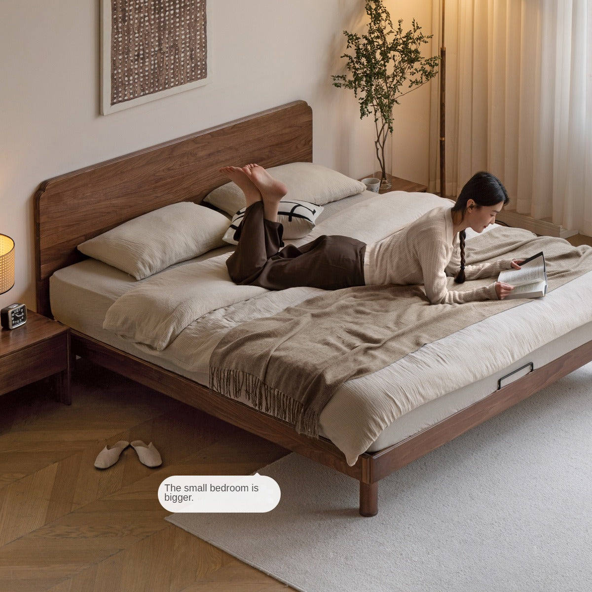 Premium Solid Oak & North American Black Walnut Wood Bed Frame - Handcrafted Luxury Bed for Master Bedroom, Guest Room & Modern Farmhouse Decor