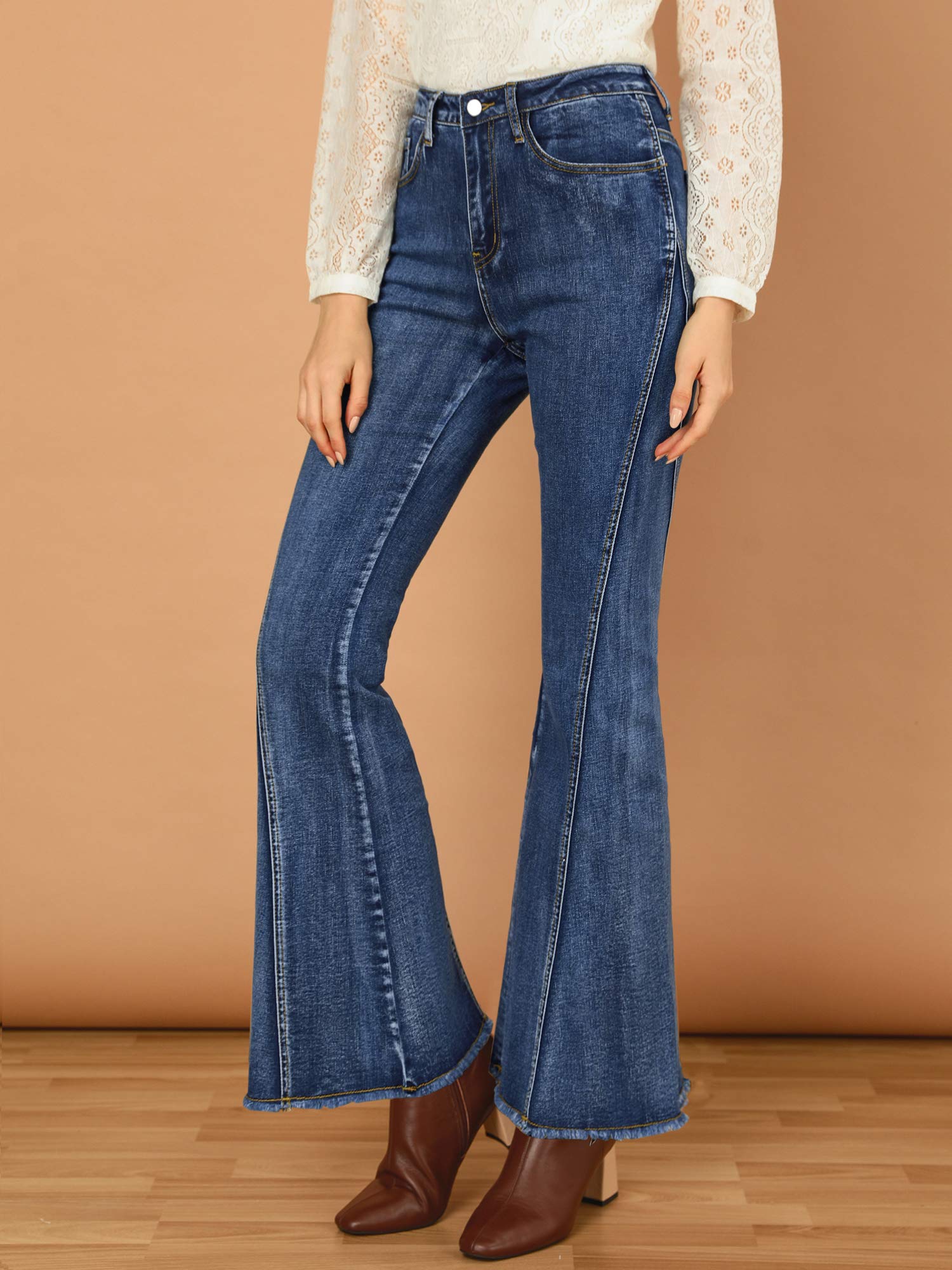 Allegra K Women's High Waist 70s Vintage Flare Jeans - Stretch Denim Bell Bottoms for Retro Fashion & Casual Outfits | Perfect for Parties, Concerts & Everyday Wear