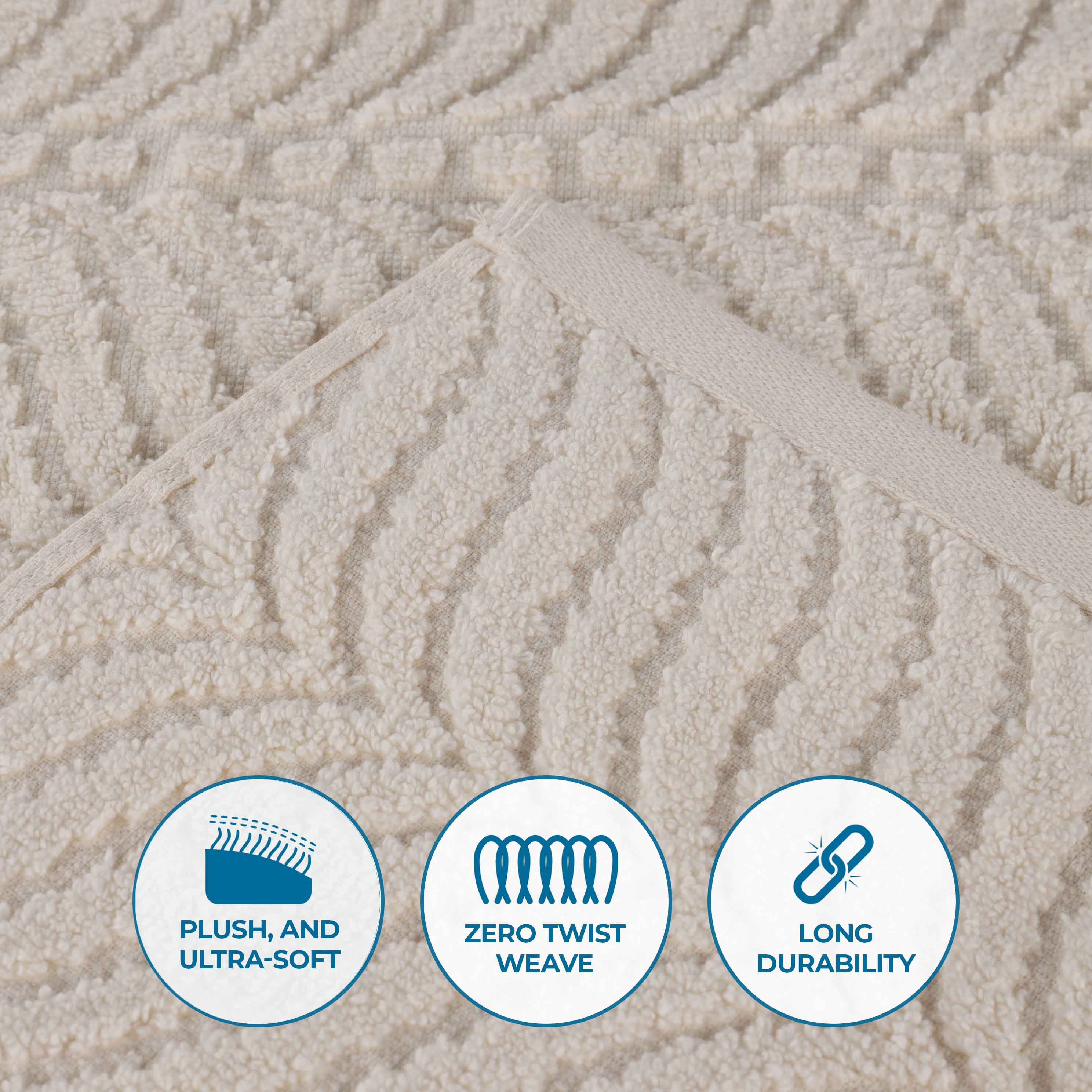 Premium Zero Twist Cotton Jacquard Chevron Face Towels - Set of 12 | Ultra Soft Bath & Hand Towels for Spa, Guest Bathroom & Luxury Home Decor