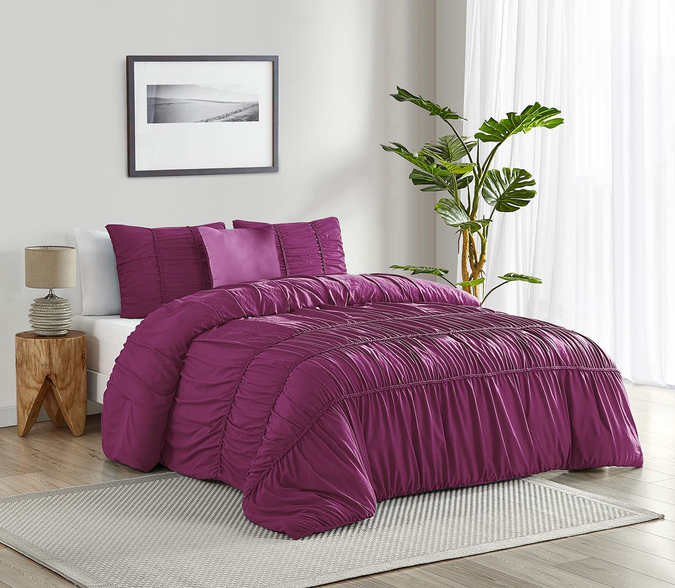 Plum 4-Piece Brushed Microfiber Comforter Set - Queen Size Bedding | Ultra Soft, Breathable & Hypoallergenic | Perfect for Cozy Nights, Guest Rooms & Luxury Hotel Style Bedrooms