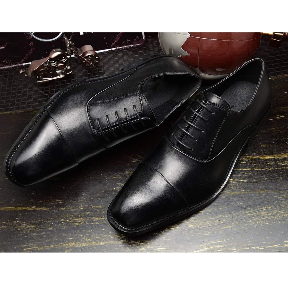 Men's Oxford Shoes - Lace-Up Square Cap Toe Leather Dress Shoes with Anti-Slip Rubber Sole | Formal & Casual Wear for Wedding, Office & Daily Use