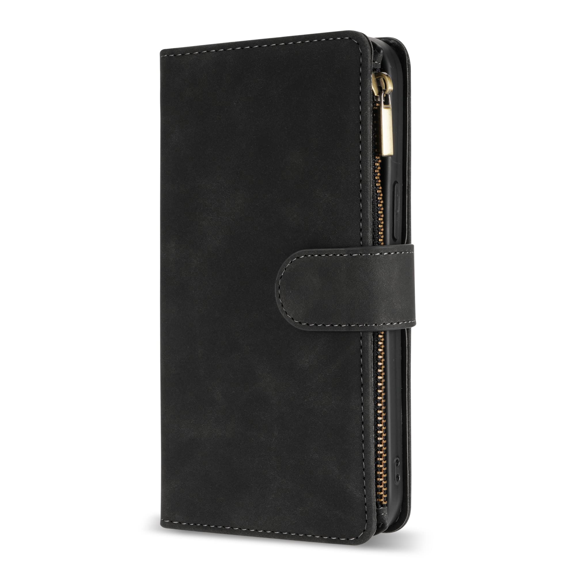Premium Soft PU Leather Zipper Flip Wallet Case with RFID Blocking & Kickstand for Google Pixel 6A (6.1 inch Black) - Protective Cover with Wrist Strap, Perfect for Travel, Work & Everyday Use