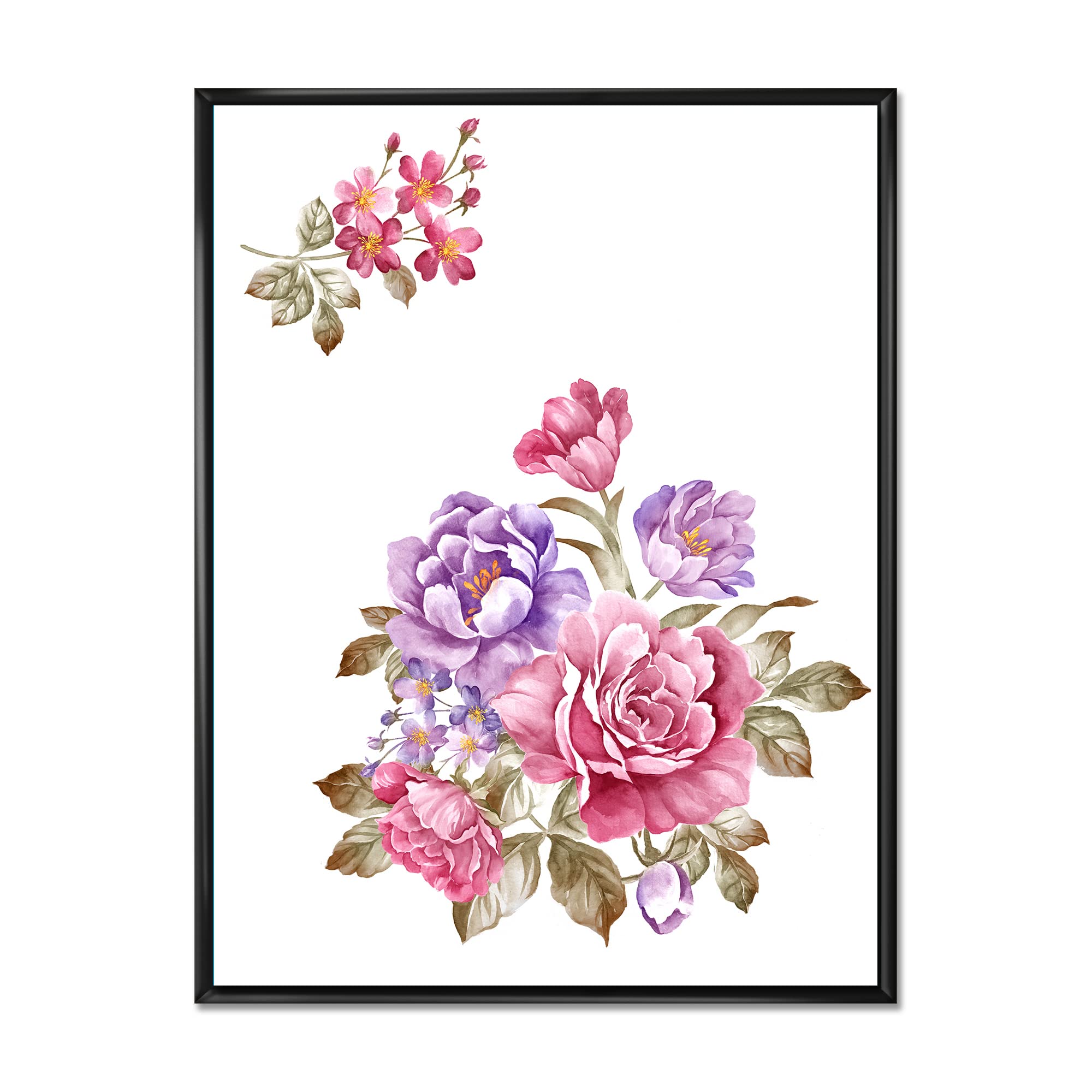 Pink and Purple Floral Bouquet Farmhouse Framed Canvas Wall Art - Elegant Home Decor for Living Room, Bedroom & Office