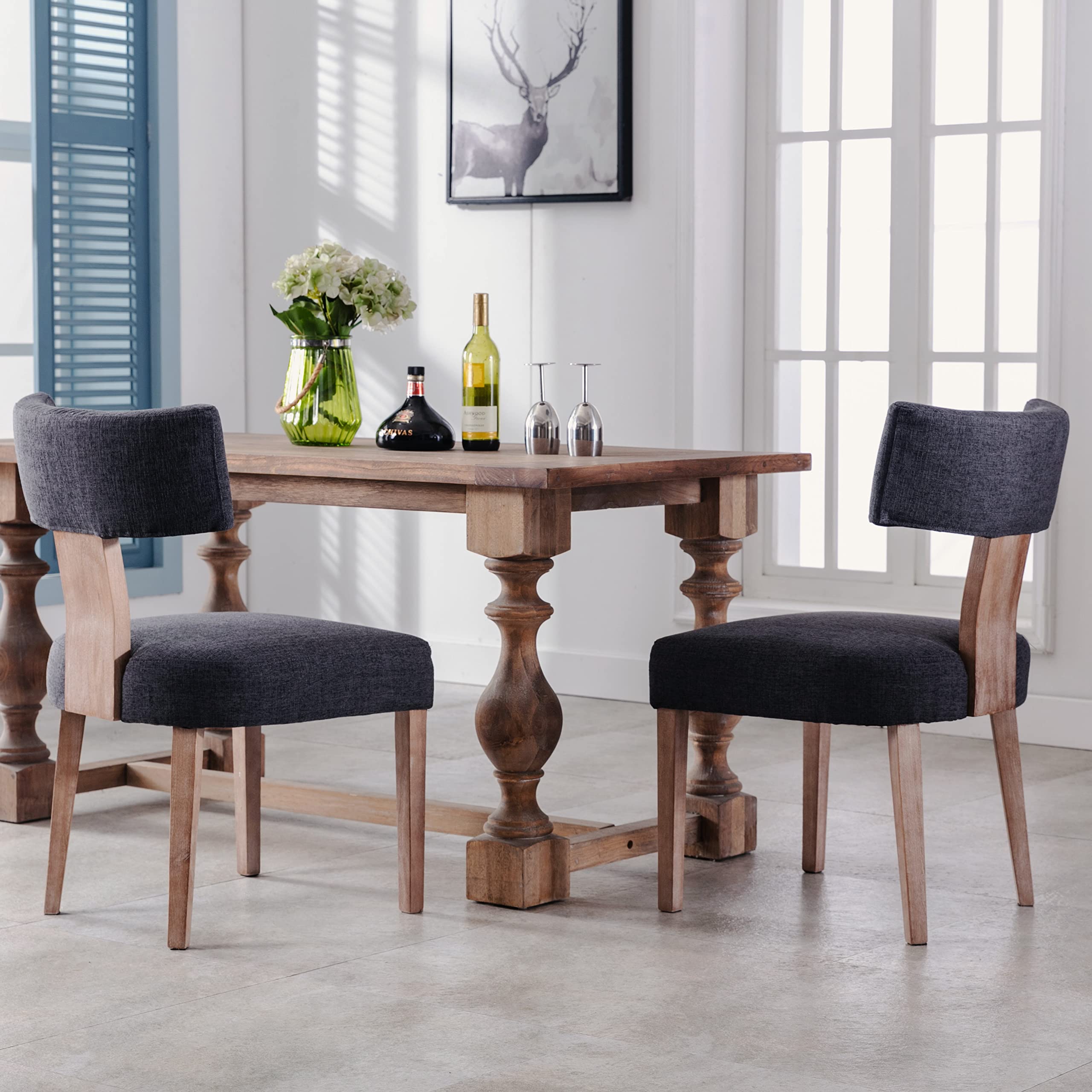 Modern Dining Chairs Set of 2 - Upholstered Side Chairs with Wood Legs & Linen Fabric - Wingback Design for Living Room, Bedroom, Dining Room - Charcoal Gray - Perfect for Home Decor, Dinner Parties & Cozy Seating