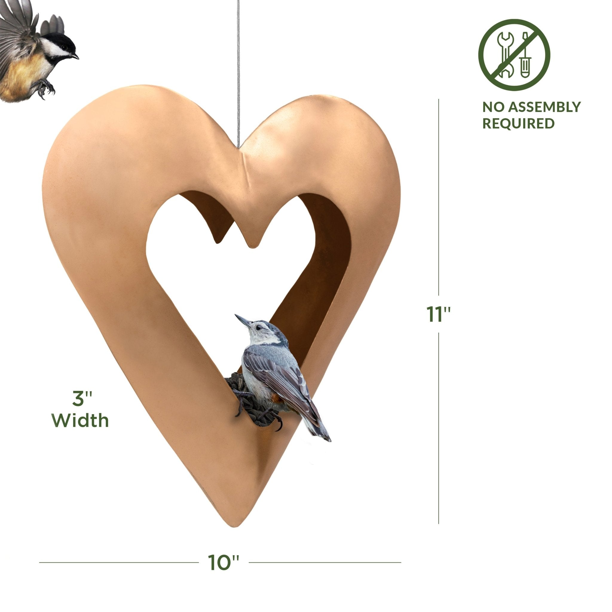 Fly Thru™ Copper Heart Bird Feeder - Elegant Outdoor Garden Decor for Attracting Wild Birds - Perfect for Backyards, Patios, and Nature Lovers