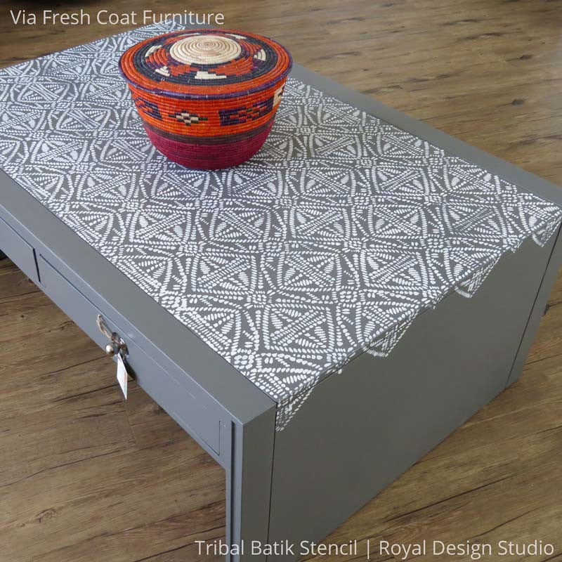 Tribal Batik Furniture Stencil - Handmade Wooden Stencils for DIY Furniture Painting & Home Decor | Perfect for Cabinets, Tables, and Wall Art Projects