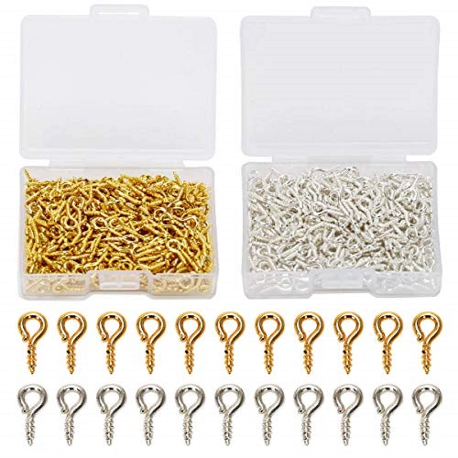 600pcs Small Screw Eye Pins 10mm x 4.5mm - Silver & Gold Eyelet Hooks for Jewelry Making, DIY Crafts, Beading, Scrapbooking - Threaded Clasps for Hanging Decorations & Wall Art
