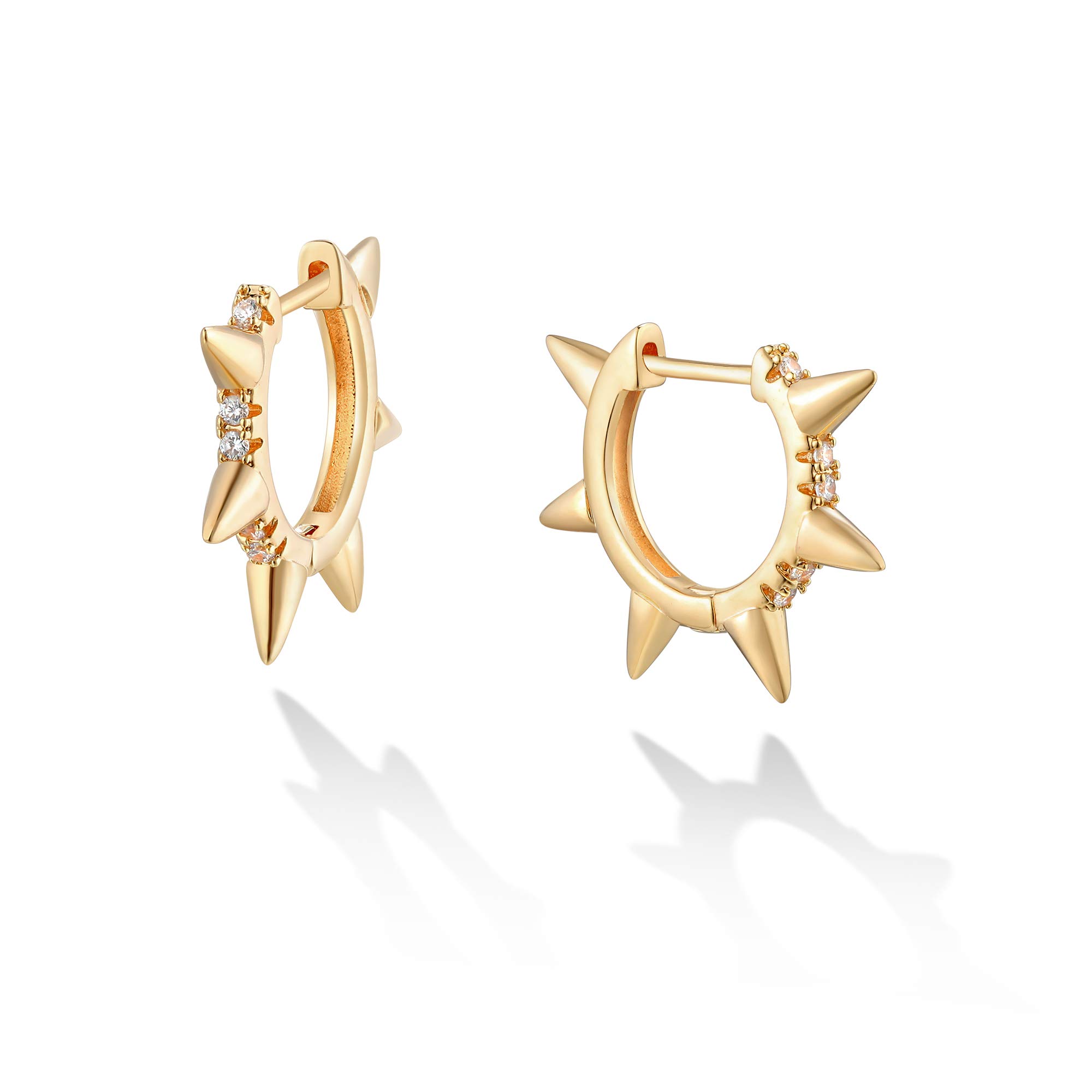VACRONA 14k Gold Plated Huggie Hoop Earrings for Women - Small Spike Hoop Earrings, Lightweight Minimalist Gold Hoops | Perfect Gift for Her, Everyday Wear & Special Occasions