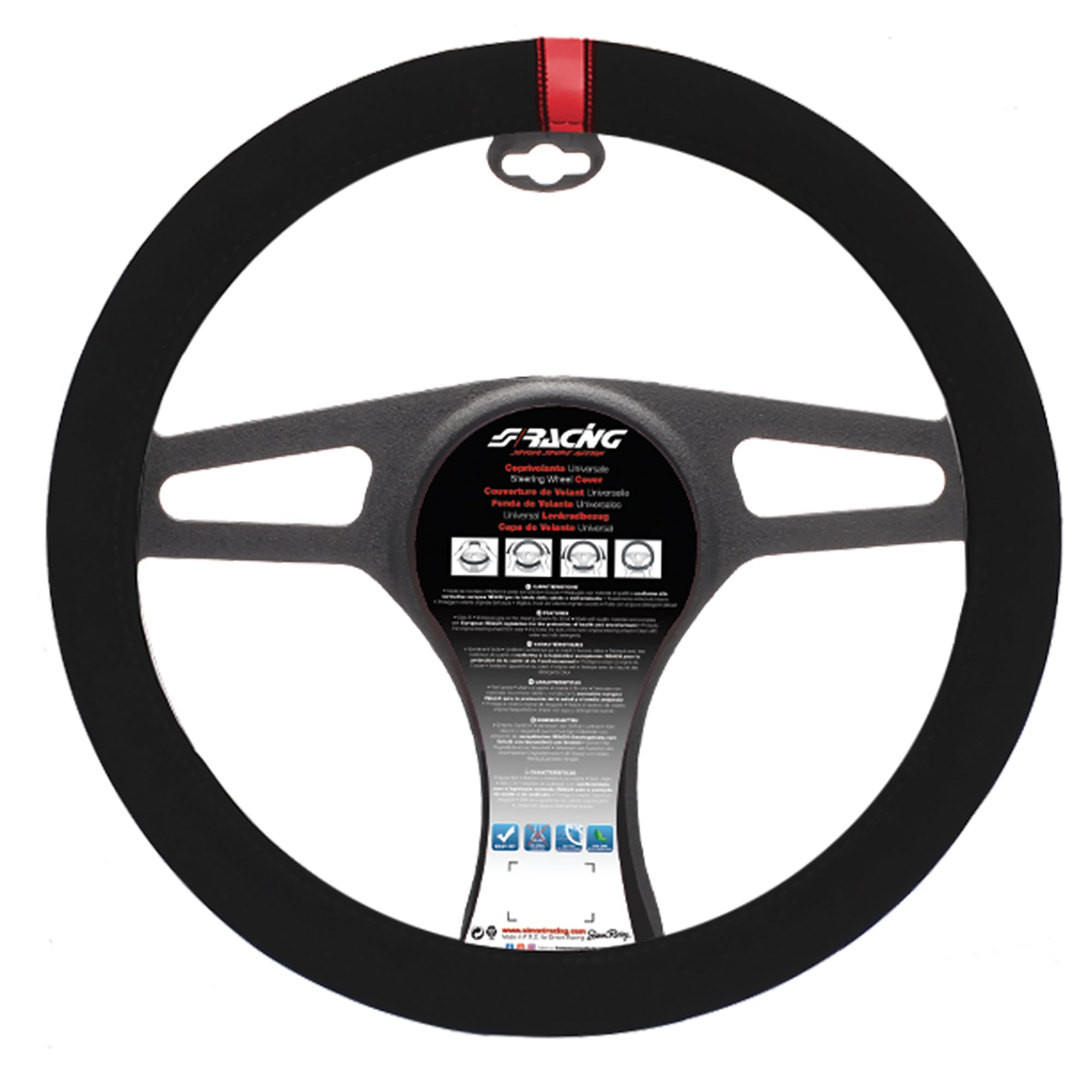 SR CVT27R 37-39cm Universal Steering Wheel Cover - Non-Slip Grip, Black & Red Design - Perfect for Cars, Trucks & SUVs - Enhances Driving Comfort & Style