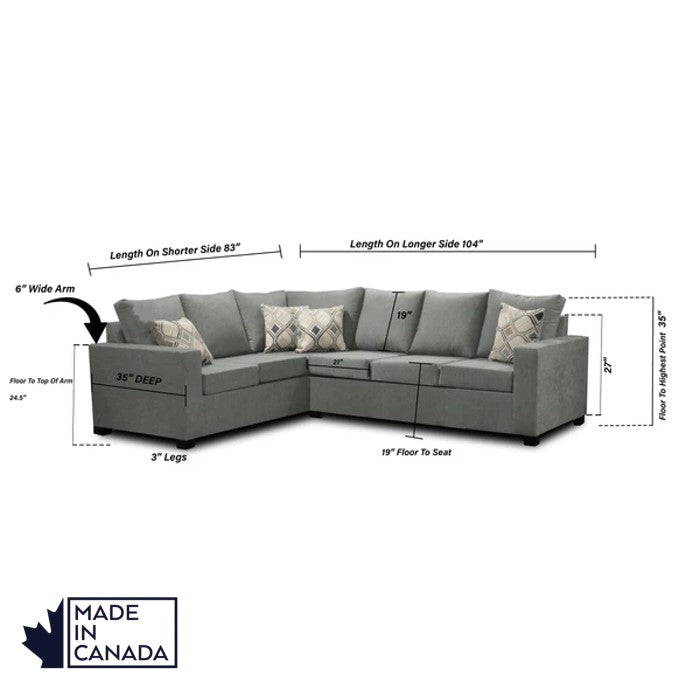 Canadian Made 3 x 2 Sectional Sofa with LHF/RHF Configuration - 17 Color Options for Living Room, Family Room & Home Theater Comfort