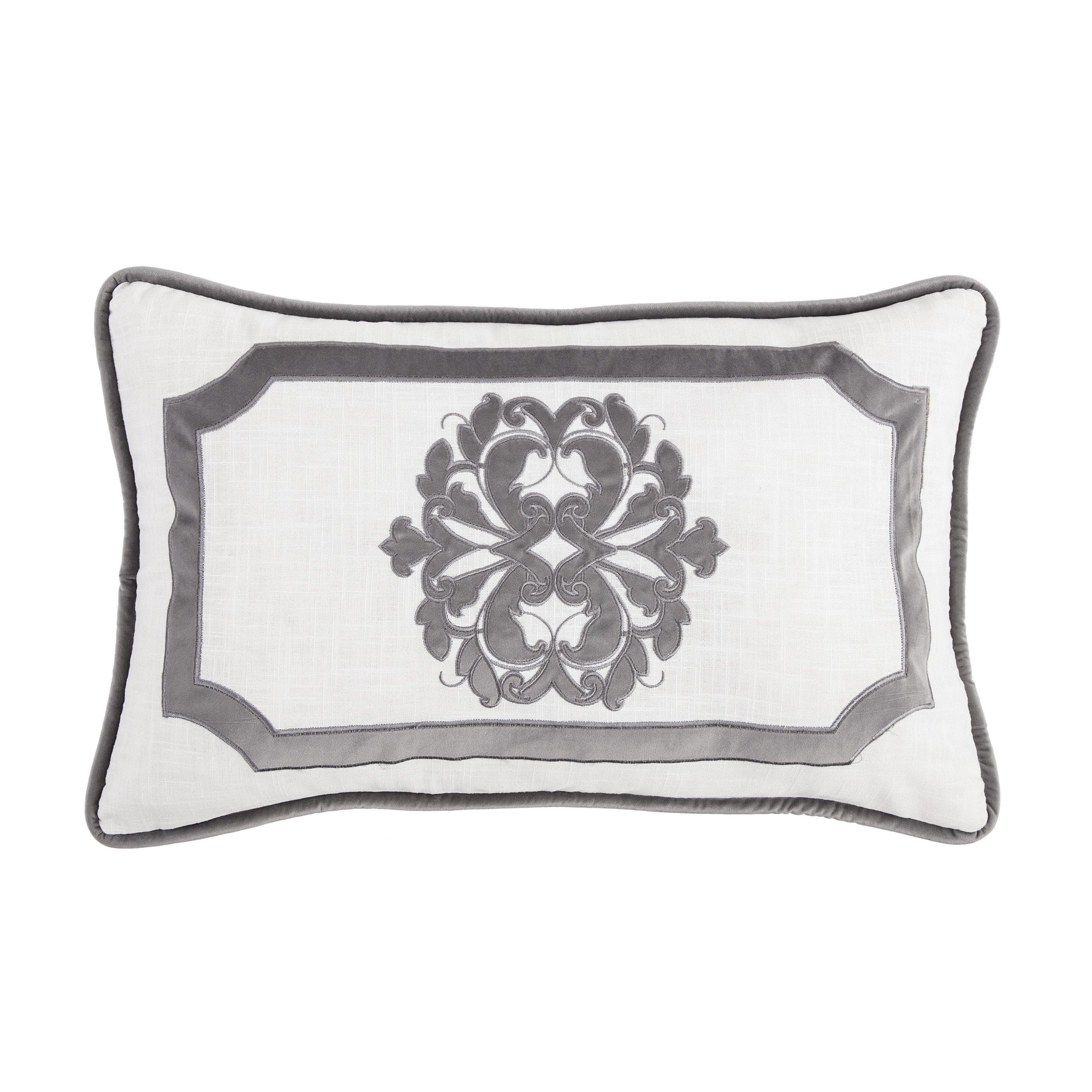 Madison Velvet Embroidered White Rectangle Throw Pillow - Elegant Home Decor for Sofa, Bed & Living Room