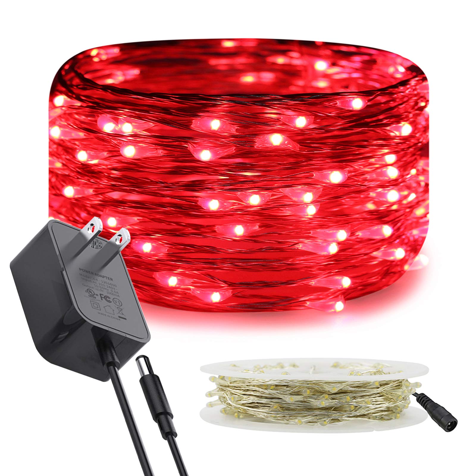 RUICHEN 33 Ft 100 LED Silver Wire Fairy Lights with Spool - Plug in Indoor/Outdoor String Lights for Bedroom, Wedding, Party, Garden & Christmas Decorations