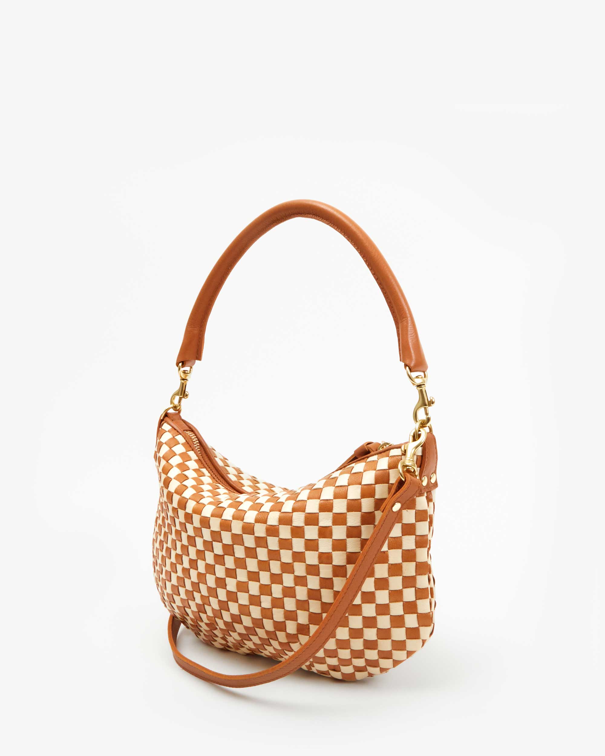 Petit Moyen Messenger Bag in Natural Cream Woven Checker Pattern - Stylish Crossbody Purse for Women, Perfect for Work, Travel & Everyday Use