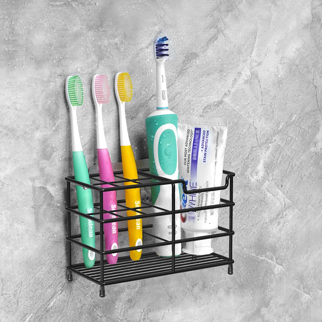 Stainless Steel Toothbrush Holder for Shower - 7 Slot Wall Mount or Countertop Organizer - Compatible with Colgate Extra Clean & Oral-B CrossAction Brushes - Bathroom Storage Solution for Family or Travel Use