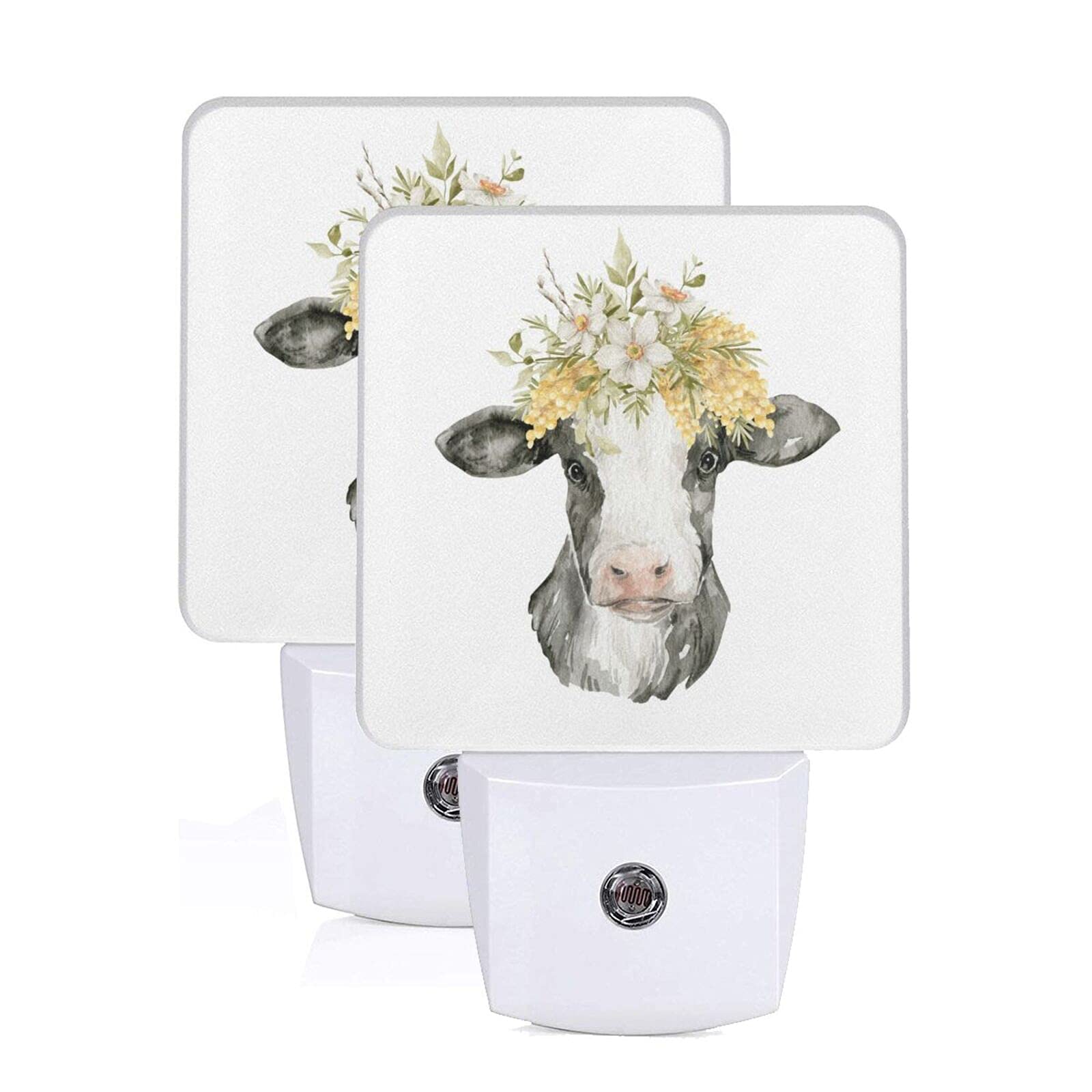 DADABULIU 2 Pack Cow Flower Farmhouse LED Night Light with Auto Dusk to Dawn Sensor - Plug in Wall Nightlight for Bedroom, Nursery, Kids Room, Bathroom, Hallway & Stairway | Decorative Lighting for Home, Farmhouse Decor & Nighttime Safety