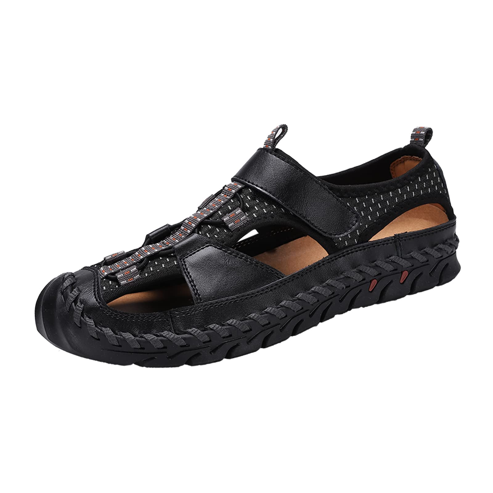 **Men's Leather Fisherman Sandals - Breathable Closed Toe Beach Shoes for Summer | Non-Slip Water Sandals for Hiking, Walking & Outdoor Activities | Handmade Comfortable Anti-Collision Athletic Slides**    *(Perfect for Beach Trips, Poolside Lounging, Casual Hikes & Everyday Wear)*