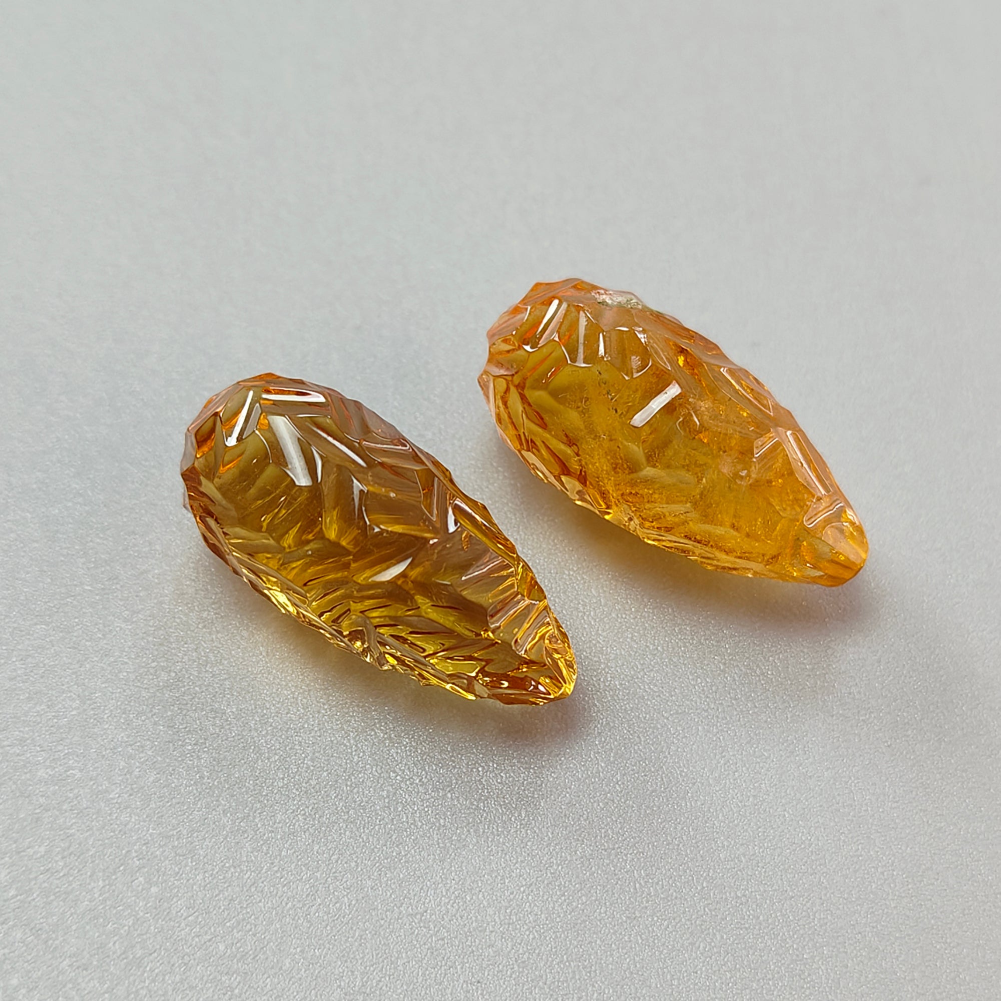 Natural Yellow Citrine Gemstone Carving - 43.40cts Untreated Unheated Hand Carved Teardrop Shape 25mm Pair - November Birthstone for Jewelry Making & Healing Crystal Collection