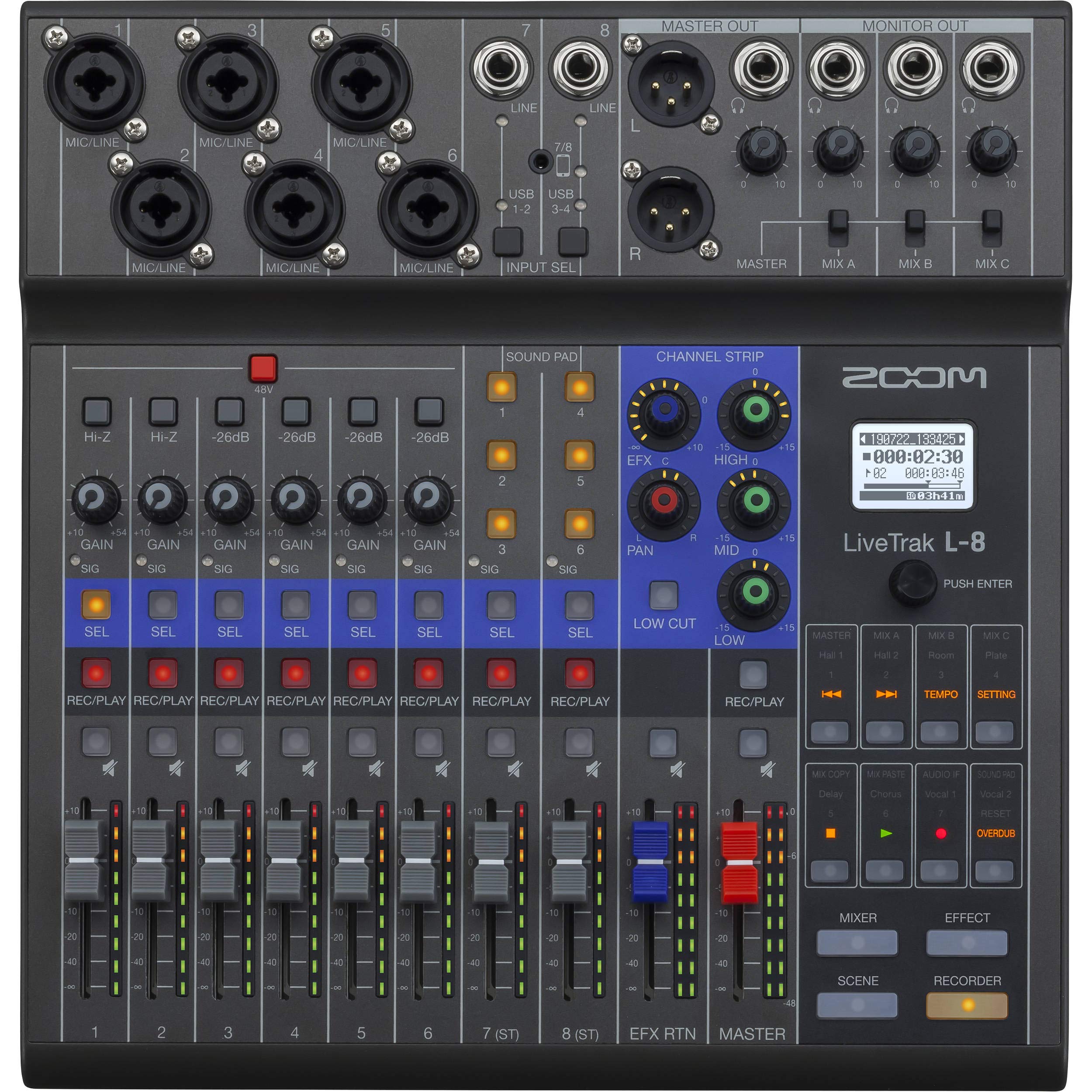 Zoom LiveTrak L-8 Portable 8-Channel Digital Mixer & Multitrack Recorder with Basic Bundle - Includes SR360 Dynamic Stereo Headphones, Xpix XLR Cables, AA Batteries & Fibertique Microfiber Cloth - Perfect for Podcasting, Live Streaming, Music Recording & Home Studio Setup