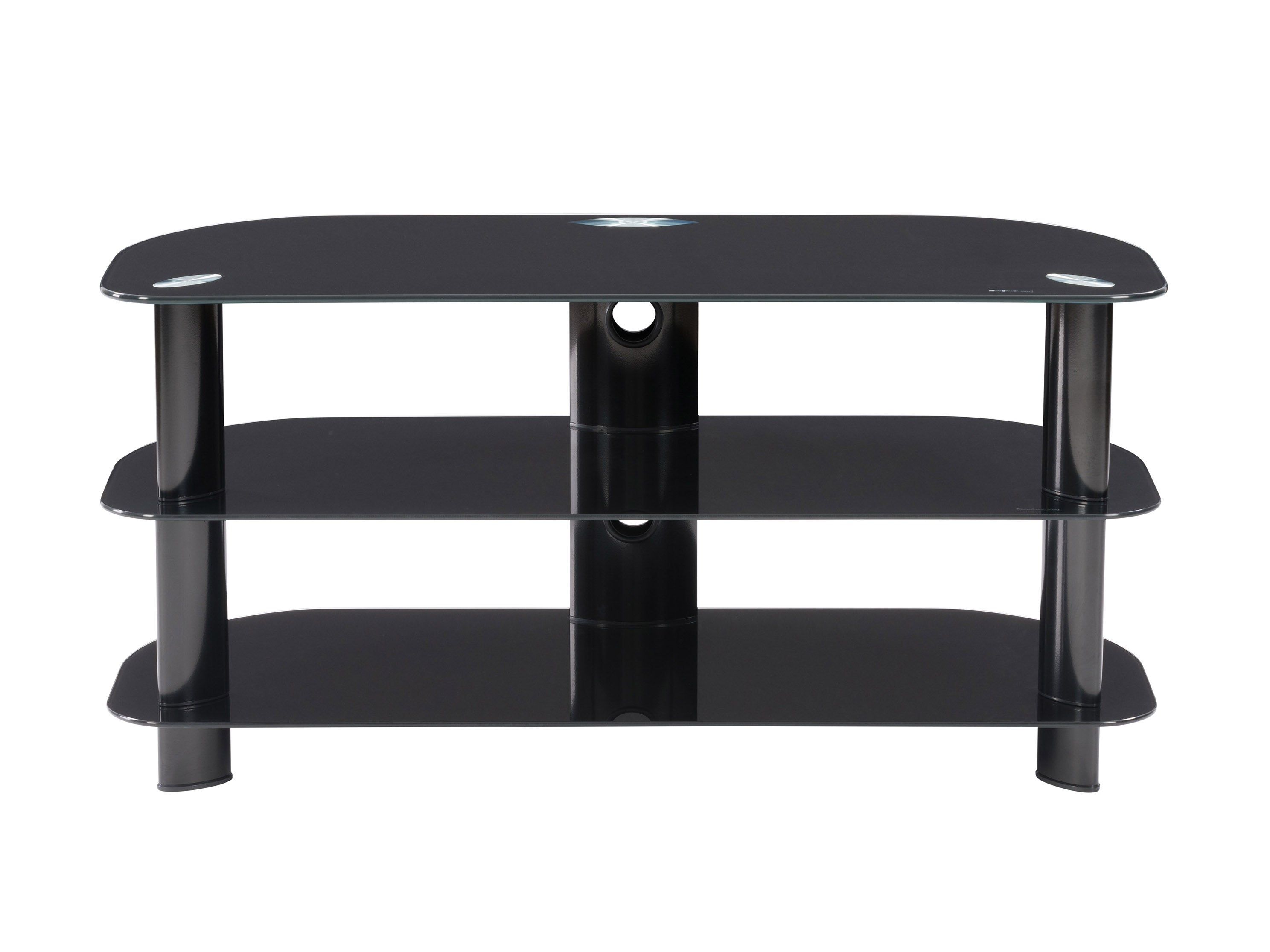 Modern Black Glass TV Stand for TVs up to 48 Inches - Sturdy Entertainment Center with Tempered Glass Shelves for Living Room, Bedroom & Home Theater Setup