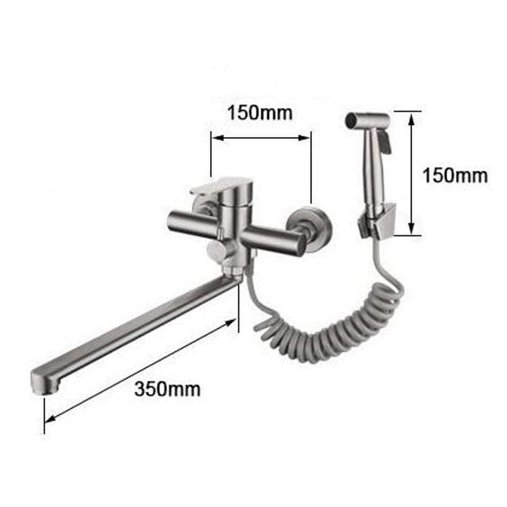 Premium 304 Stainless Steel Brushed Wall Mount Kitchen Faucet with High-Pressure Spray Gun - Multi-Functional Pull Down Sprayer for Modern Homes, Restaurants & Commercial Kitchens
