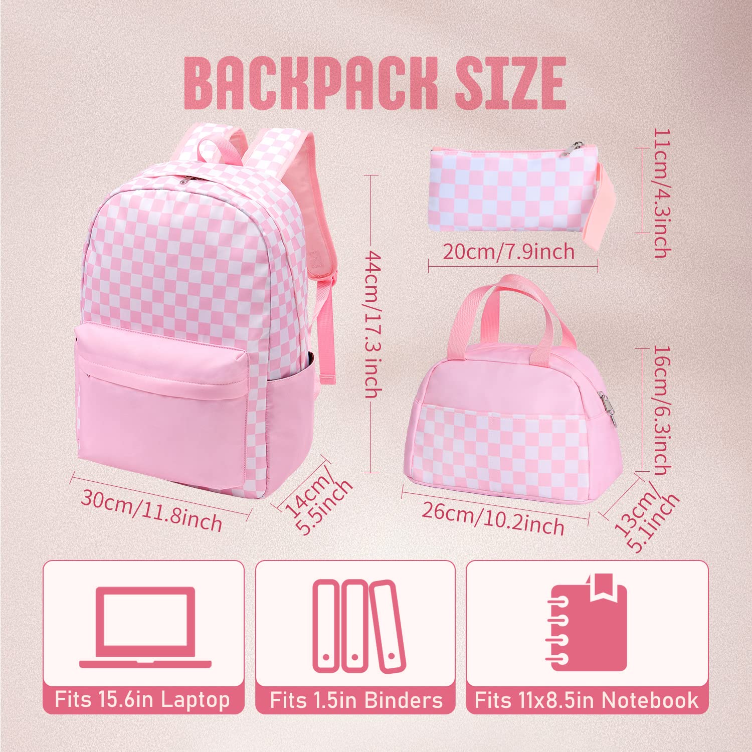 Checkered Backpack for Kids - Large Capacity Waterproof School Backpack, Lightweight Durable Black Backpack for Boys & Girls - Perfect for School, Travel & Outdoor Activities