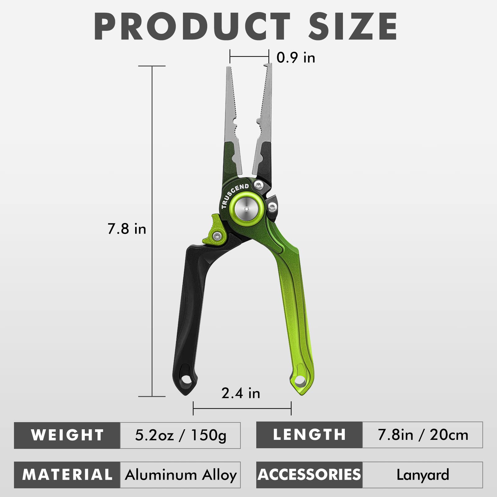 TRUSCEND Lockable Fishing Pliers with Ergonomic Handle - Saltwater Resistant Teflon Coated Multi-Tool with Mo-V Cutter - Perfect for Saltwater Fishing, Kayak Fishing & Gift for Anglers