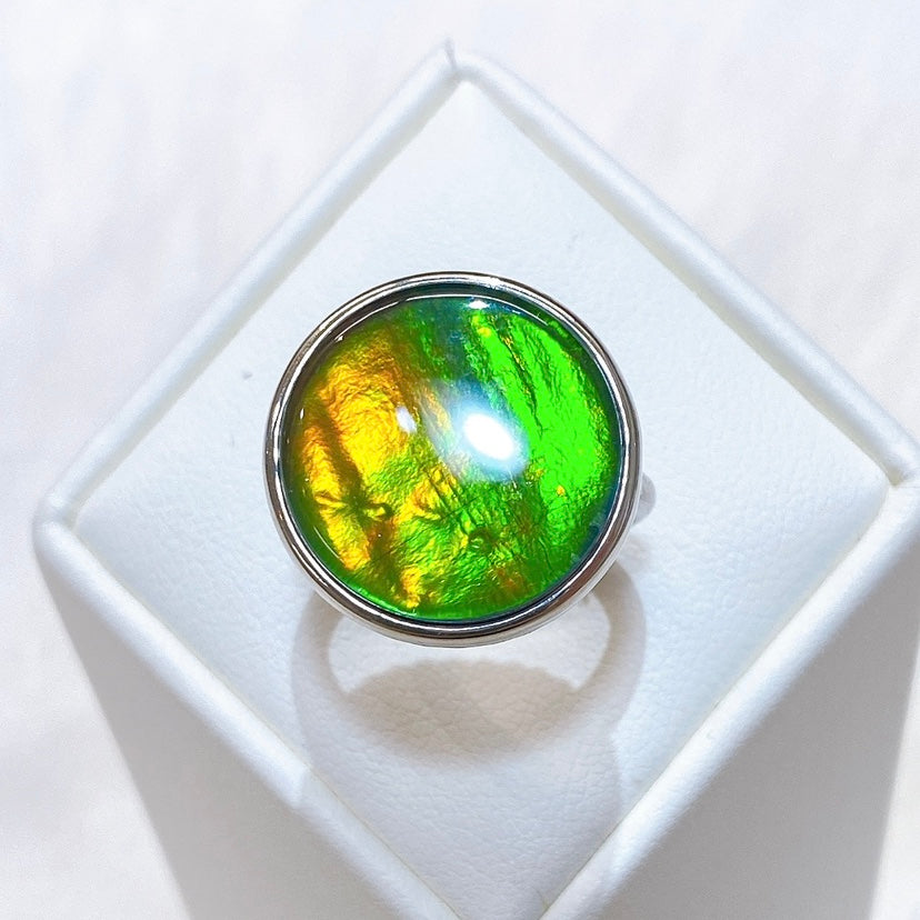 Sterling Silver Ammolite Ring with Round ORIGINS Gemstone - Elegant Jewelry for Women, Perfect Gift for Birthdays & Anniversaries