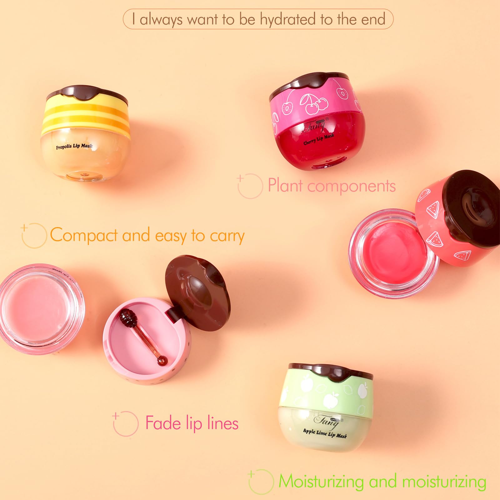 6PCS Bee Lip Balm Set - Honey Propolis Moisturizing & Hydrating for Dry Lips (Cherry, Nectarine, Aloe, Mint, Strawberry, Honey) - Overnight Lip Care