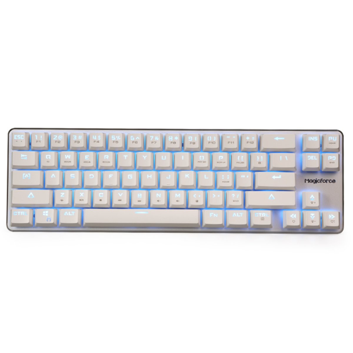 Qisan 60% Mechanical Gaming Keyboard - Cherry MX Blue Switch, Ice Blue Backlit, Wired Compact 68-Key Keyboard (White) | Perfect for PC, Mac, Laptop Gamers & Programmers
