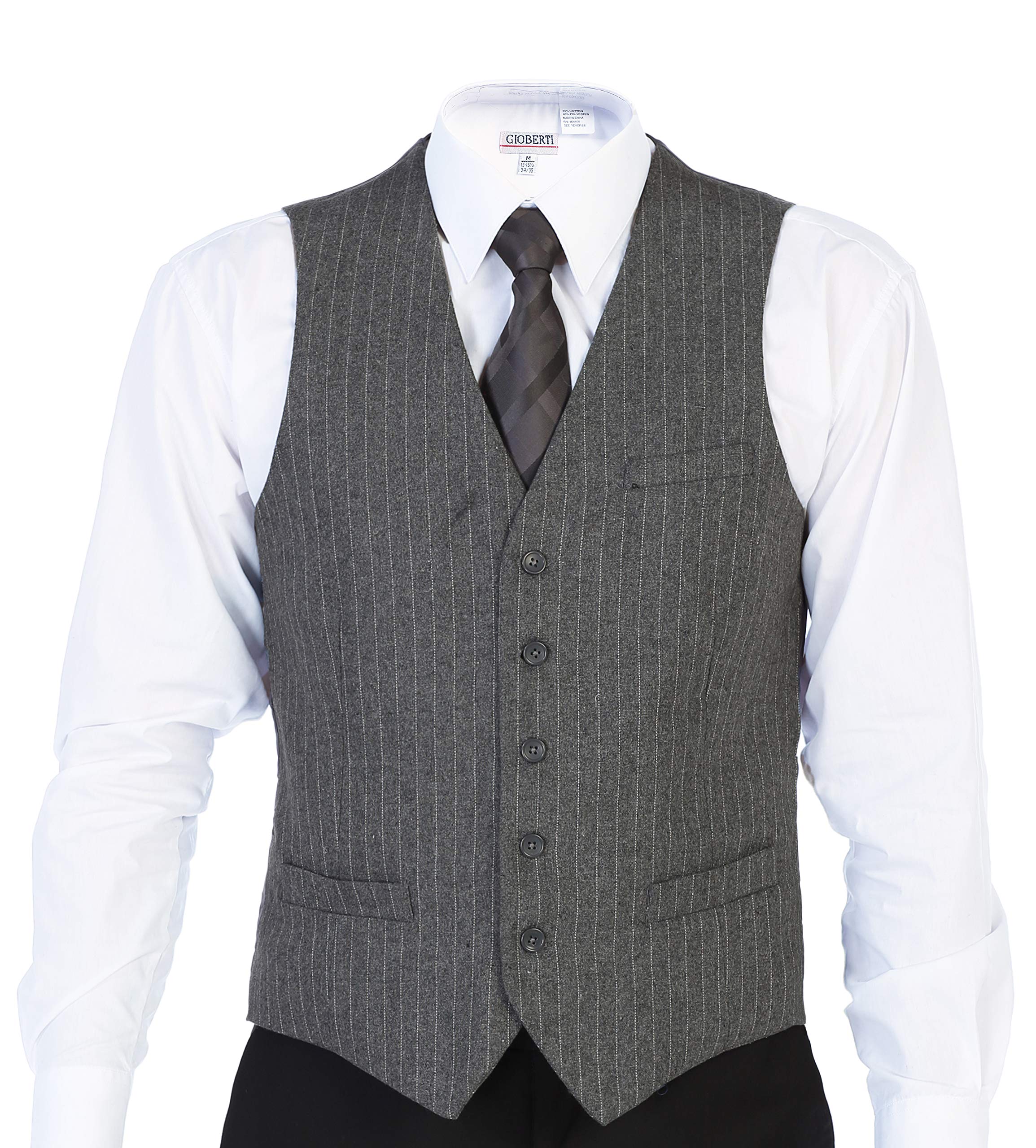 Gioberti Men's 5-Button Wool Blend Tweed Vest with Pinstripe Design - Perfect for Weddings, Business Meetings & Formal Occasions