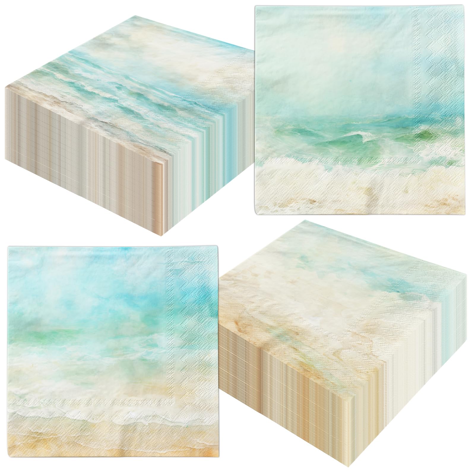 40Pcs Disposable Beach Party Napkins - Ocean Waves Themed Summer Party Decorations for Sea Themed Events, Beach BBQs, Pool Parties & Coastal Weddings (Blue)