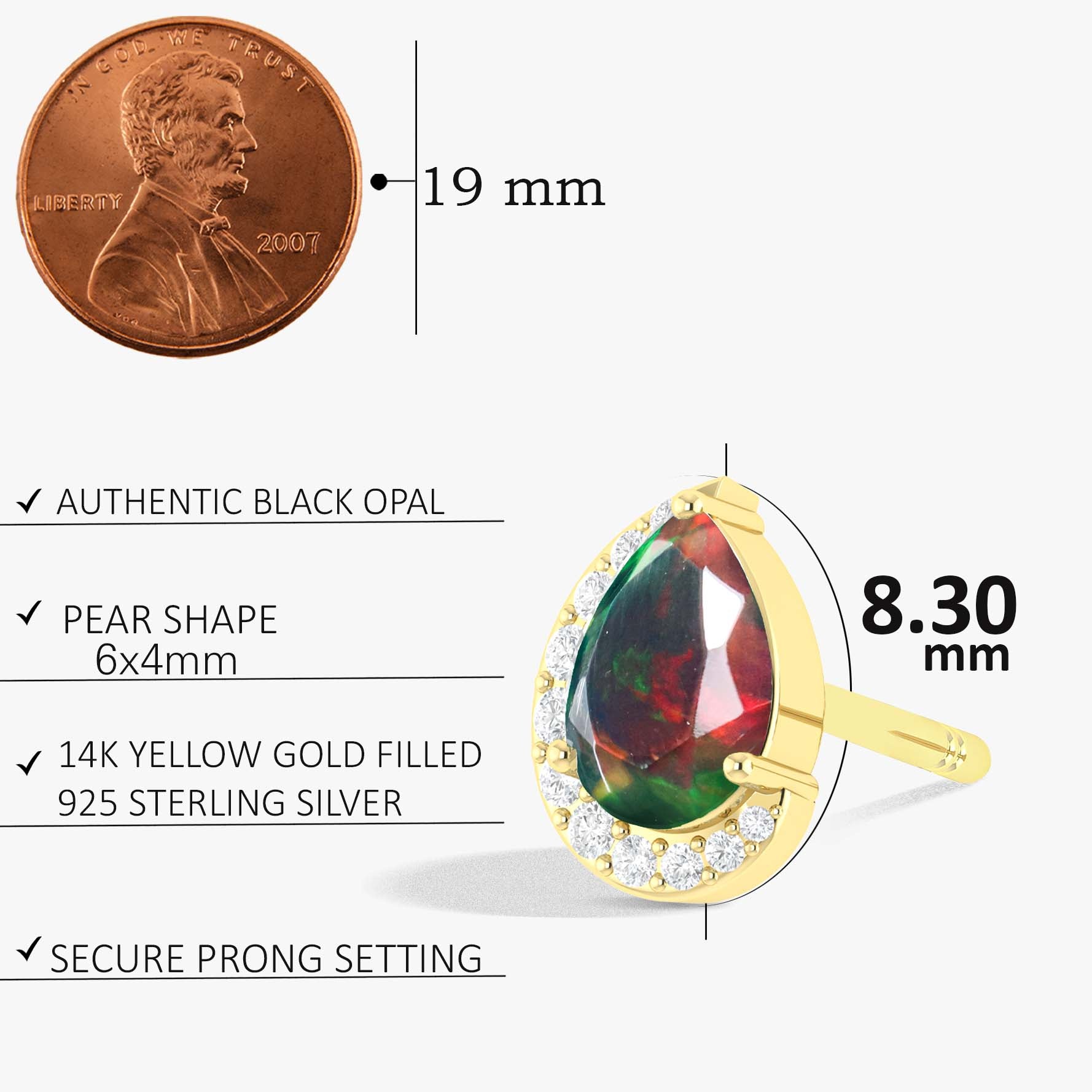 Black Ethiopian Opal Pear Stud Earrings for Women | Genuine Opal Jewelry | Elegant Gift for Birthday, Anniversary & Special Occasions