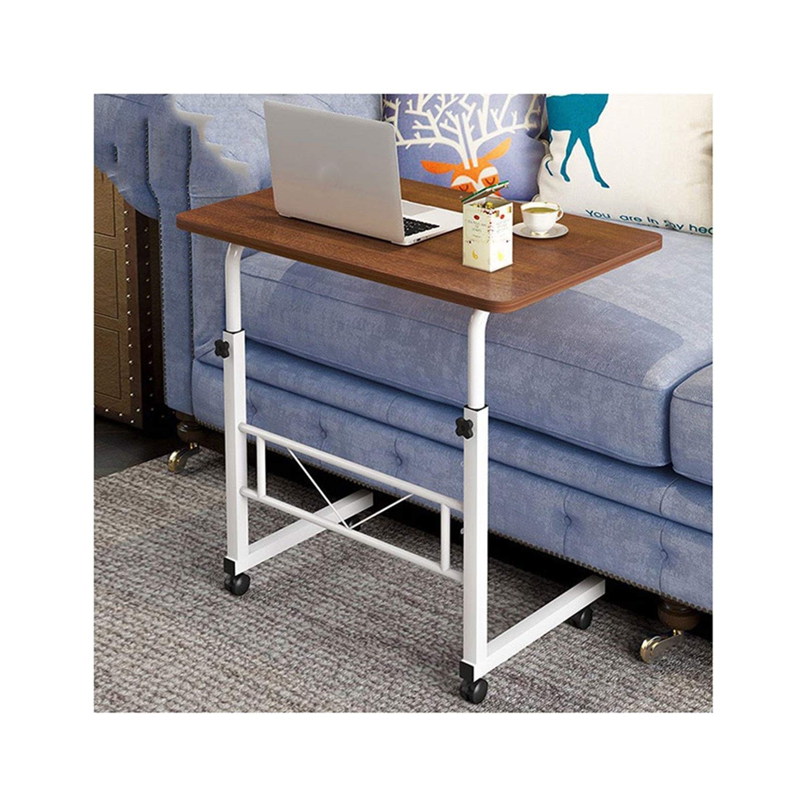 Adjustable Rolling Overbed Table - Mobile Laptop Stand Desk with Wheels, Height Adjustable Computer Workstation for Bed, Sofa or Office (Wild Oak Finish) - Perfect for Home Office, Hospital, Dorm Room & Small Spaces