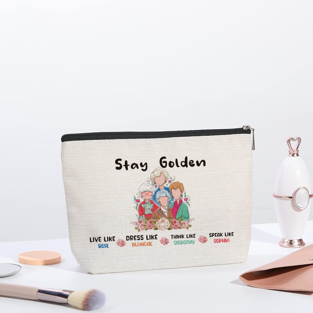 Golden Inspired Gifts for Women - Elegant Cosmetic Bag with Zipper, Travel Toiletry Pouch for Makeup, Perfect for Friends, Birthday & TV Show Fans - Great for Travel, Daily Use & Gift Giving