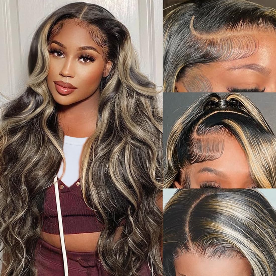 13x6 Highlight Blonde Lace Front Human Hair Wig - Pre Plucked 1B/27 Balayage Body Wave 180% Density HD Lace Frontal Wig for Women (28 Inch) - Perfect for Daily Wear, Cosplay, and Special Occasions