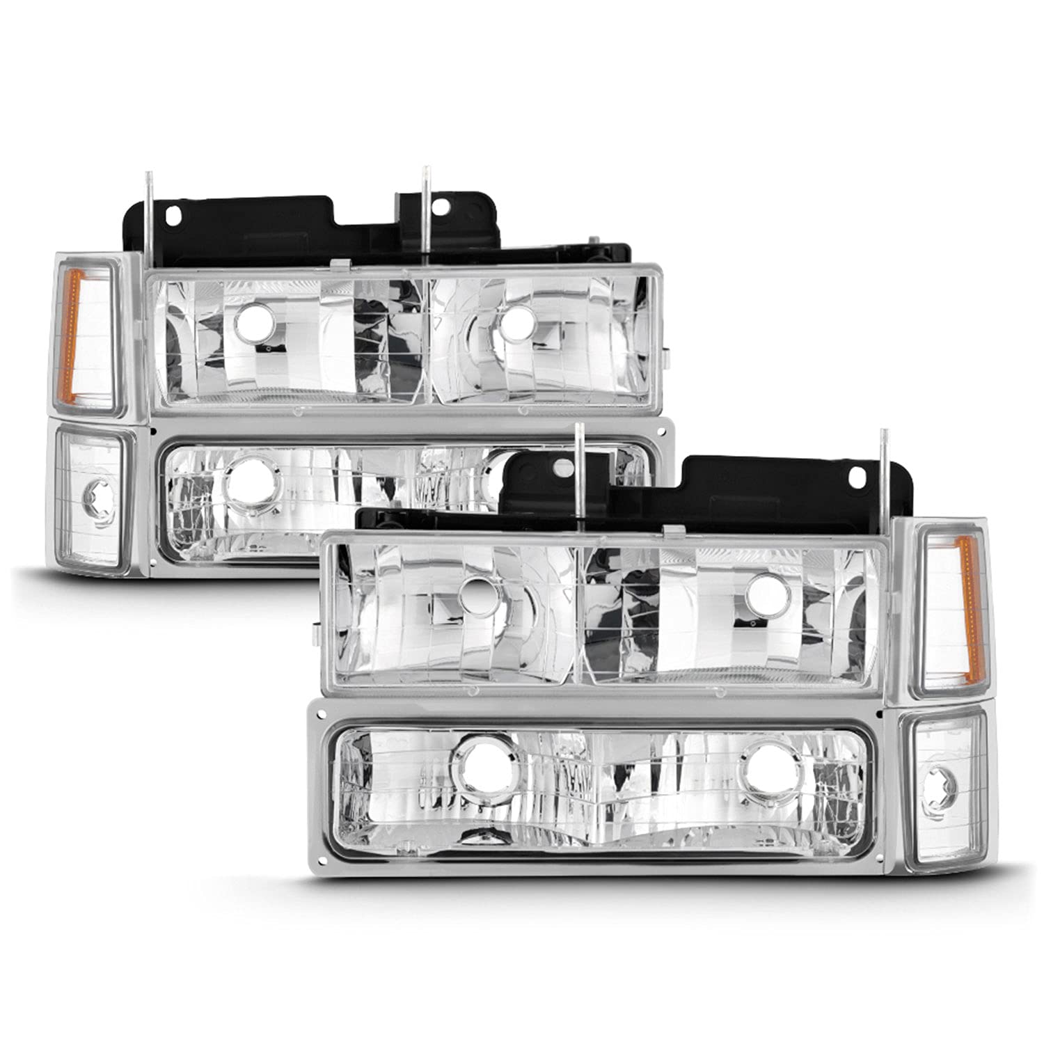 AKKON Chrome Headlights + Corner Lights + Bumper Signal Lamps + LED Tail Lights Pair for 1994-1998 Chevy C/K 1500 2500 3500 Tahoe Suburban Pickup Trucks - Upgrade Your Ride for Night Driving & Off-Road Adventures