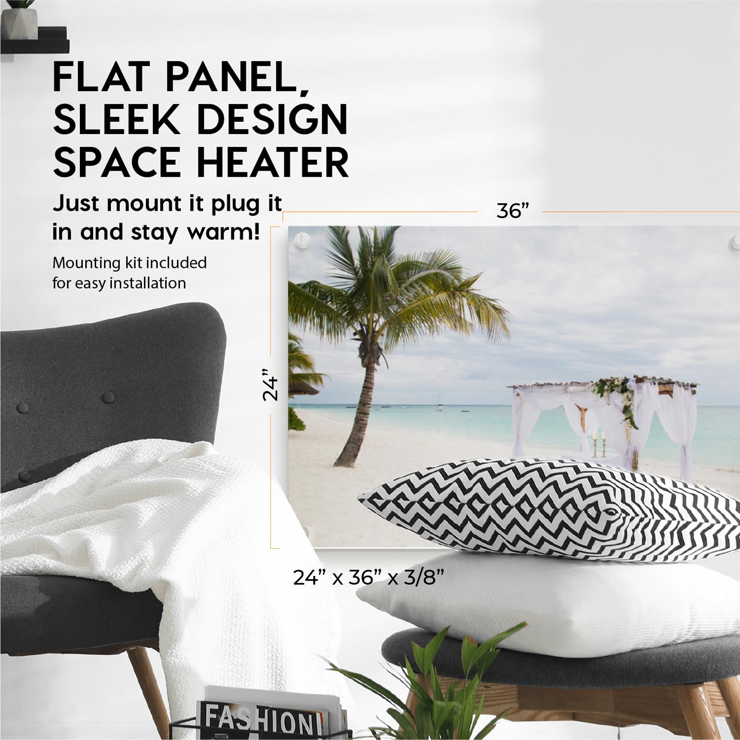 EconoHome 600W Wall Mount Space Heater Panel with Thermostat - 120V Electric Convection Heater for 200 Sq Ft Rooms - Perfect for Bedrooms, Offices & Small Spaces