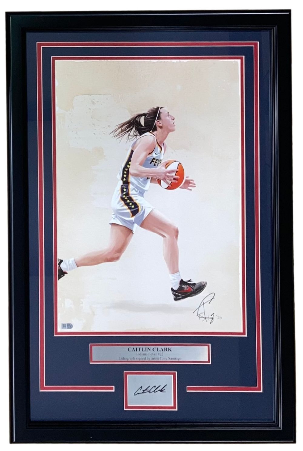 Authentic Caitlin Clark Signed 13x19 Fever Lithograph - Framed with Tony Santiago Laser Autograph | Perfect for Sports Memorabilia Collectors, Indiana Fever Fans & Basketball Enthusiasts