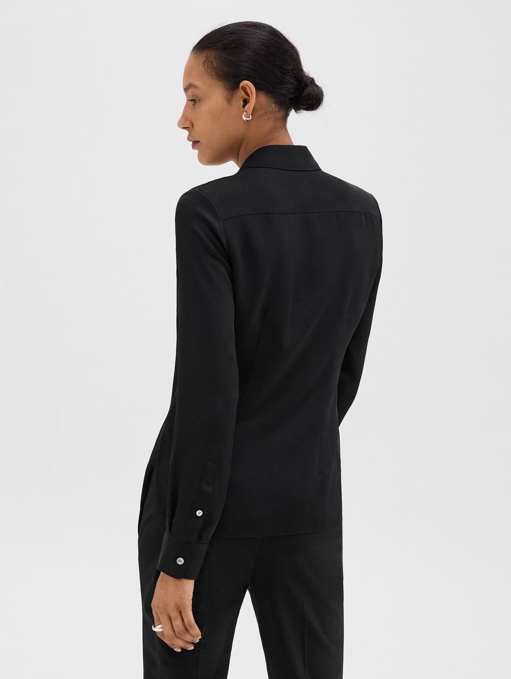 Black Fitted Silk Georgette Shirt for Women - Elegant Office Wear & Evening Outfits