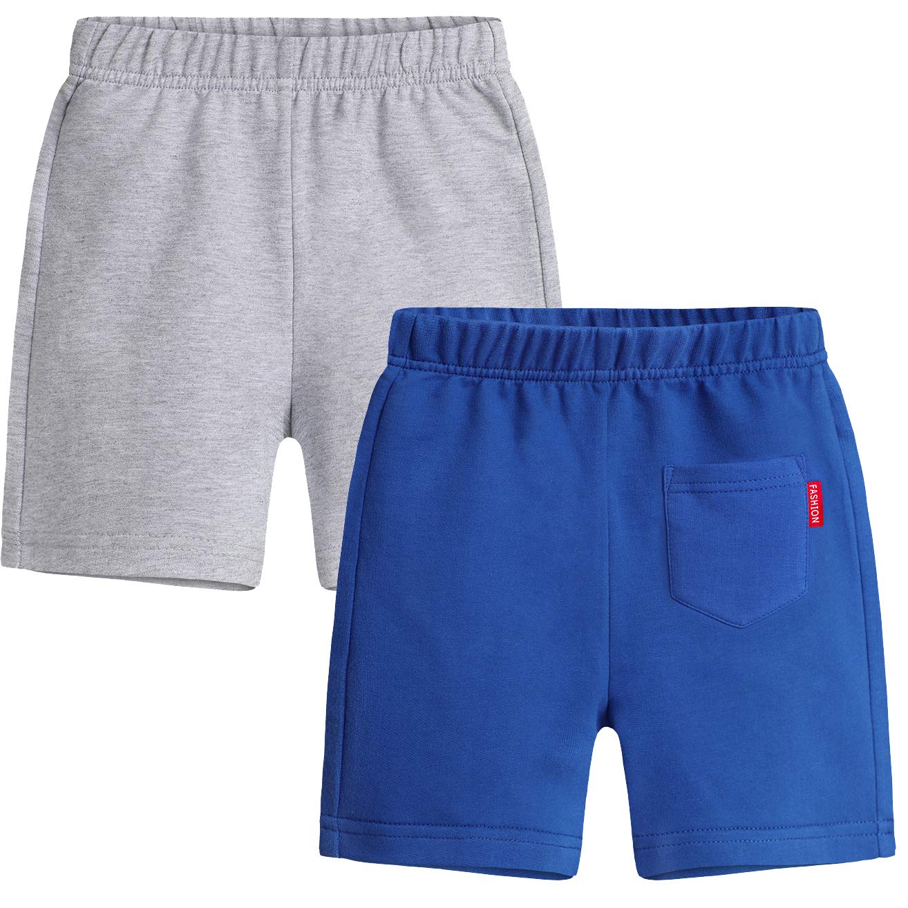 2 Pack Boys' Athletic Shorts with Back Pocket - 100% Cotton Running Sports Shorts for Toddlers & Kids 1-10T | Perfect for Playground, Gym Class & Summer Activities