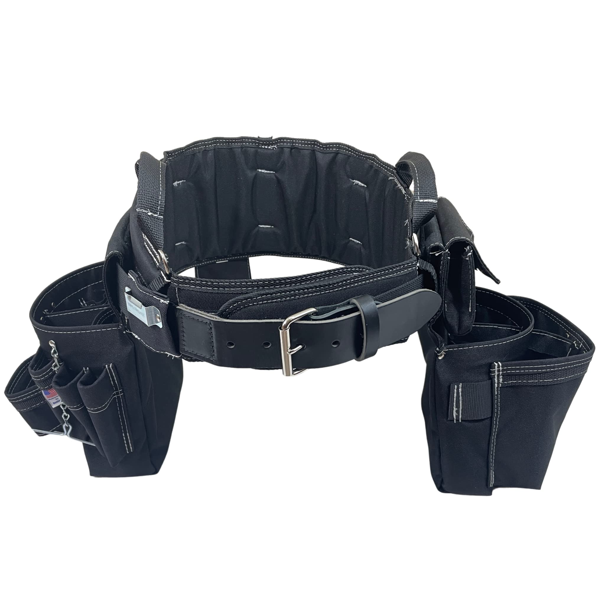 BOULDER BAG Ultimate Electrician's MAX Combo Tool Belt with Comfort Back Support - Heavy Duty Leather Belt Buckle, Black with White Stitching (3X-Large 49-56 Inch Waist) - Made in USA - Perfect for Electricians, Construction Workers & DIY Home Improvement Projects