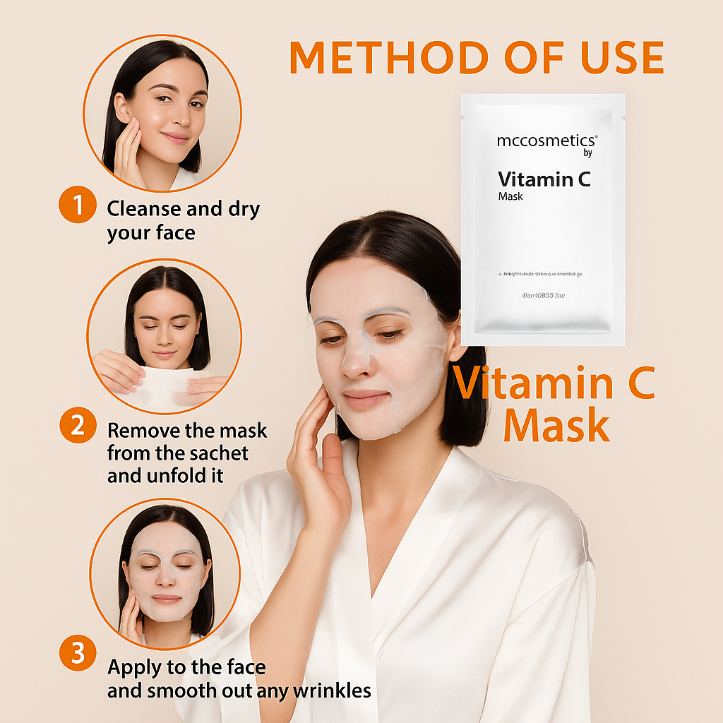 MCCosmetics NY Vitamin C Face Mask with Ascorbic Acid & Collagen - Antioxidant & Revitalizing Sheet Mask for Brightening & Anti-Aging - Perfect for Daily Skincare Routine & Spa Night