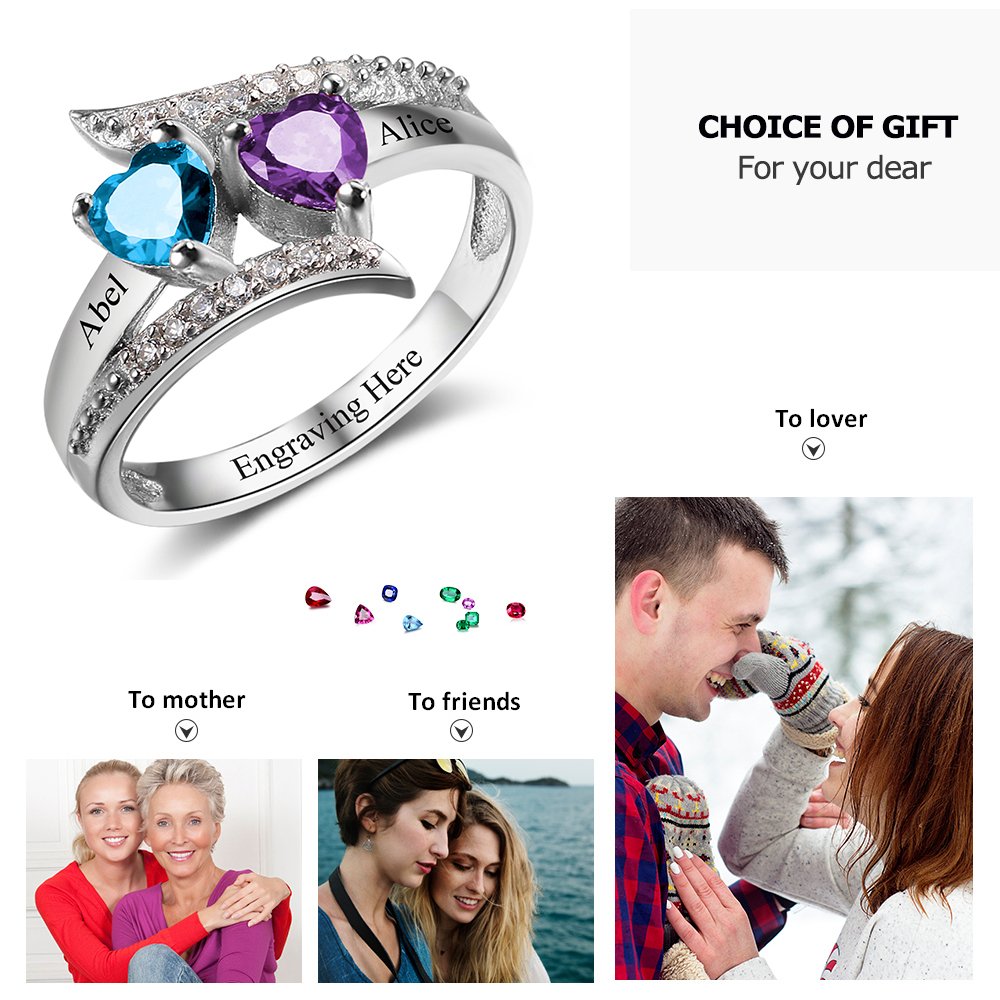 JewelOra Personalized 2 Simulated Birthstone Rings - Custom Promise & Engagement Rings for Women, Couple Friendship Rings - Perfect for Anniversaries, Valentine's Day Gifts & Special Occasions
