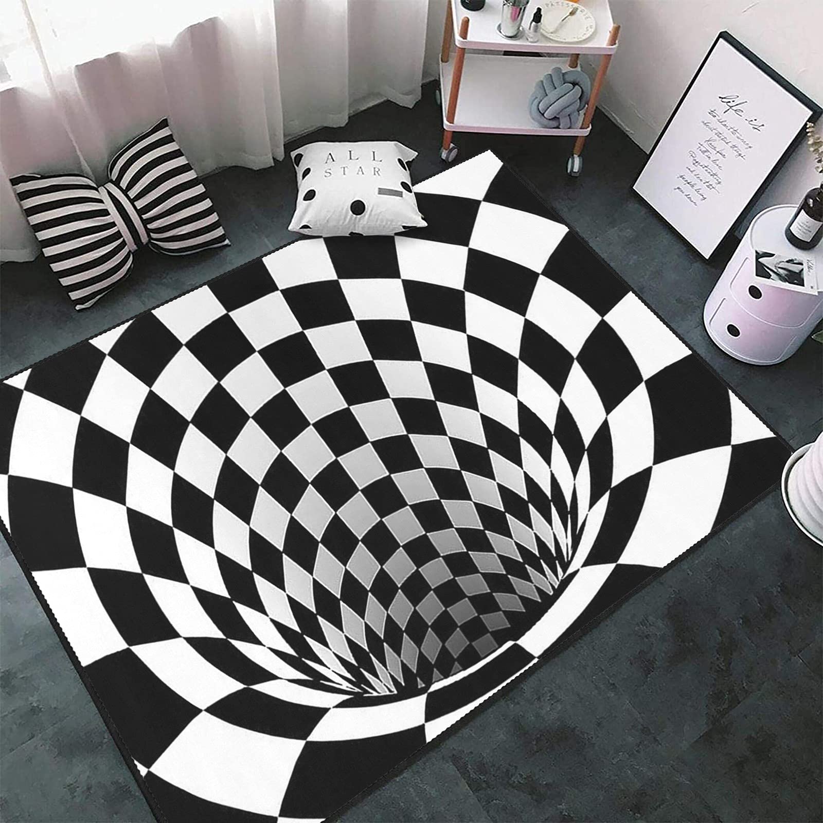 Visual Vortex Optical Illusion Non-Slip Area Rug - 5.2'x7.5' Premium Floor Mat for Bedroom, Living Room & Home Decor | Perfect for Modern Spaces, Yoga & Kids Play Areas