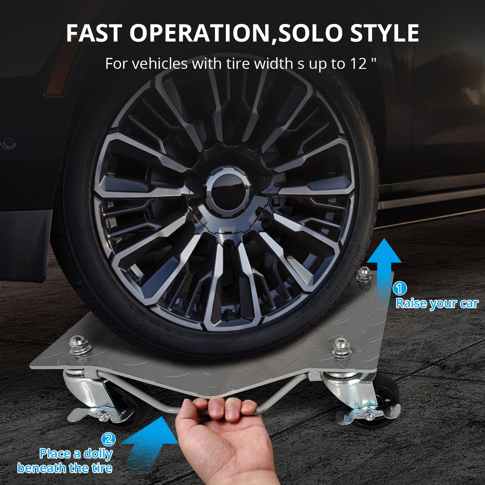 GARVEE 2-Piece 3000 lbs Heavy Duty Car Dolly Set with Rotatable Wheels (16x12 Inch) - Perfect for Vehicle Towing, Auto Repair, and Garage Maintenance