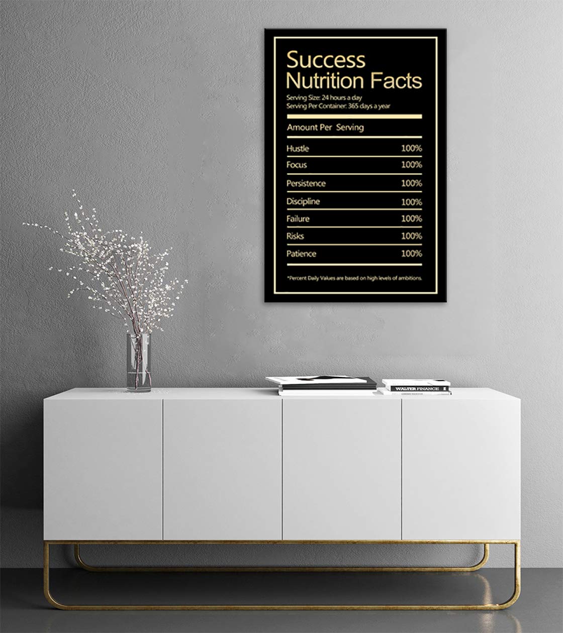 Success Nutrition Facts Motivational Wall Art - Inspirational Entrepreneur Quotes Canvas Print for Office, Living Room & Gym Decor - Ready to Hang Framed Poster - Perfect for Home Office Motivation & Fitness Studio Wall Decor